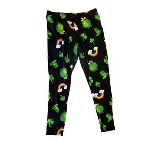 St Patricks Day Leggings Pot of gold 4 leaf clover leprechaun Size L